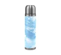 Marbre Encre Pierre Blanc Bleu Thermos Café 500 ml Isolée Sous Vide Isothermes en Acier Inoxydable d'Emballage en Cuir Bouteille d'eau Isotherme Tasse