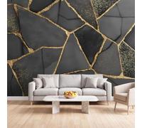 Marbre Noir Charbon Papier Peint Intissé | 350 x 256 cm Papier Peint Photo Panoramique, Luxe Géométrique Poster Murale pour Salon Cuisines Chambre Adulte Enfant