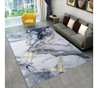 Marbre Tapis Chambre Adulte Noir Gris Bleu Or Rocher Abstrait Tapis de Sol Décoratif pour Salon, Chambre, Bureau, Table Basse d'étude Rug Pad, 80x160 cm, Color 2