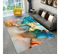 Marbre Tapis Chambre Adulte Noir Gris Bleu Or Rocher Abstrait Tapis de Sol Décoratif pour Salon, Chambre, Bureau, Table Basse d'étude Rug Pad, 160x230 cm, Color 1