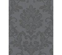 marburg Papier peint non-tissé Noir Argent Floral Arbustes Plante Feuille Fibre de Verre pour chambre de mouton salon ou cuisine Qualité supérieure 100% Fabriqué en Allemagne 10,05 x 0,53m 82092