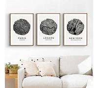marca generica Paris Londres New York City Carte Impression Art Moderne Toile Noir et Blanc Peinture Minimaliste Affiche Mur Photos pour Salon Sans Cadre-40x50cmx3