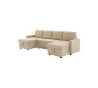 MARCEL Canapé panoramique convertible beige - 4 places - L gauche