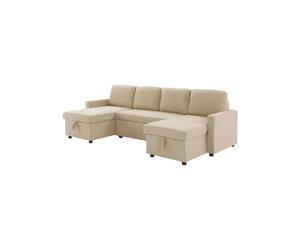 MARCEL Canapé panoramique convertible beige - 4 places - L gauche