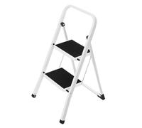 Marche pied, 2 Marches, compact avec Verrou de Sécurité, pour Maison, Charge 150 kg, Blanc