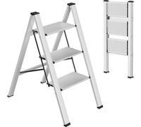 Marchepied en aluminium - 3 marches - Argent - Pliable - Antidérapant - 2,57 kg - Usage domestique - 82,5 x 65 x 45 cm - Capacité de charge : 150 kg