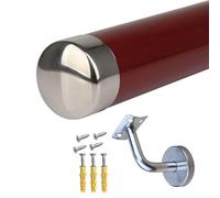 Marchepieds d'extérieur en PVC pour marches - 2,6 m (8,5 ft) il avec supports muraux argentés, rail de support antidérapant, couleur rouge - Solution sûre pour les
