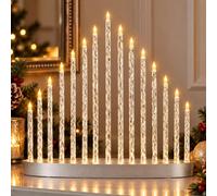 Marco Paul Décoration de Noël en forme de pont avec 15 LED blanc chaud | Éclairage blanc chaud, pont de bougie LED, affichage décoratif, finition argentée, 15 LED, alimenté par piles