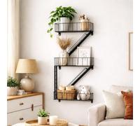 Marco Paul Interiors Étagère murale, étagère amusante, aspect évasion incendie, solution de rangement noire, étagère de salon, chambre à coucher, étagères de livres, cadre en acier fantaisie New York