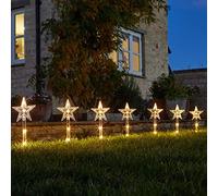 Marco Paul Lot de 8 étoiles de Noël pour allée de jardin - 24 lumières LED blanc chaud alimentées par piles - Grande décoration de Noël d'extérieur de 35 cm - Parfait pour la décoration de jardin et