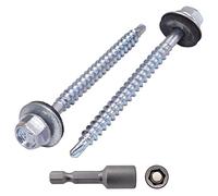 Marcopol - Lot de 30 vis autoforeuses DIN 7504-K en acier zingué 4,8 x 60 mm avec rondelles EPDM, tête de rondelle hexagonale, vis à tôle autotaraudeuses, argenté