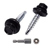 Marcopol Lot de 50 vis de toiture en métal 4,8 x 35 mm peintes auto-foreuses avec rondelles EPDM Vis hexagonale en tôle (50, noir de jais RAL 9005)