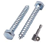 Marcopol Lot de 80 vis à bois hexagonales DIN 571 en acier zingué M6 x 50 mm Vis tire-fond à tête hexagonale Vis tire-fond Tête hexagonale 80 M6 x 50 mm Argenté