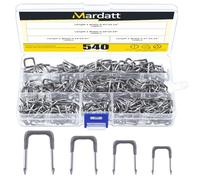 Mardatt Assortiment de 540 clous isolés en U avec étui de rangement, 1,4 cm, 1,1 cm, 1 cm, 0,9 cm pour fixer les fils électriques