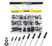 Mardatt Assortiment de 560 rivets pop noirs avec rondelles, kit de rondelles de sauvegarde, rivets pop en aluminium, rondelles en acier inoxydable pour meubles automobiles (noir)