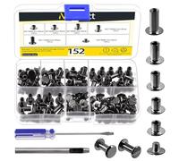 Mardatt Lot de 152 pièces 5 tailles de vis Chicago avec poinçon et tournevis, vis M5 x 5/6/8/10/12 mm en acier au carbone, vis de reliure Chicago M5, vis plates en cuir pour réparation de cuir DIY