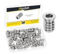 Mardatt Lot de 50 inserts filetés M6 x 15 mm, en acier au carbone nickelé argenté, kit d'inserts filetés hexagonaux, insert en bois, vis dans écrou, connecteur de fixation pour meubles en bois