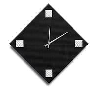 Mareli Horloge Murale, Largeur 42 x 42 cm, Cadran en Bois de 4 mm recouvert de Papier gaufré Noir avec Application de 4 Clous en métal émaillé coloré, Noir et Blanc, côté Losange 30