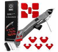 MARELI SERIE 7 - Outil Enlève Joint Silicone & Lisseur, 7-en-1, Retirer/Lisser/Refaire Joints Salle de Bain & Cuisine, 5 Embouts + 5 Plaquettes + Lame Inox + Lame de Rechange