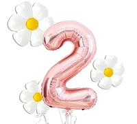 Marguerite Ballon Foil, 4pcs Deco Anniversaire Marguerite, Ballon Fleur Marguerite, Ballons 2 AnMarguerite, Ballons Fleurs 2 An, pour les Anniversaires de Filles de 2An, les Baby Showers