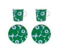 Marimekko Set de petit-déjeuner Unikko Blanc-vert-bleu clair. 4 pièces