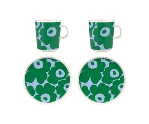 Marimekko Set de petit-déjeuner Unikko Blanc-vert-bleu clair. 4 pièces