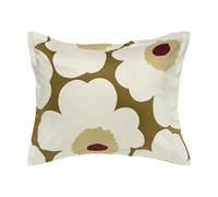 Marimekko Taie d'oreiller Unikko en satin 50x60 cm Green umber-cream