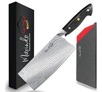 Marindo® Couteau de chef chinois acier inoxydable | longueur de lame 18cm | hachette de cuisine avec triple manche en bois riveté | hachoir chinois | couteau à viande extrêmement tranchant