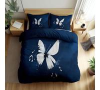 Marine Housse de Couette 90 x 200 cm Parure de Lit en Microfibre Art Graffiti Papillon Notes Musicales, Housse de Couette imprimée réversible avec Fermeture Éclair pour Adolescents Adultes