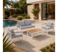 Maringo salon de jardin bas 4 places en aluminium blanc
