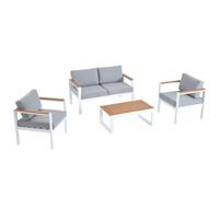 MARINGO - Salon de jardin bas blanc et effet bois en aluminium 4 places