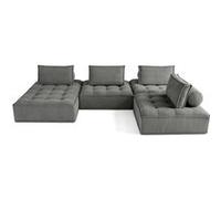 Marisol - canapé panoramique modulable 7 places - velours texturé - Gris Gris G