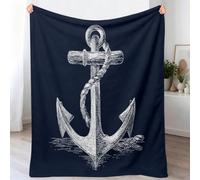 Maritime Couverture 180 x 200 cm, Couverture en Flanelle Douce et Confortable en Flanelle pour Lit Enfants, Gaffe Bateau Vintage pour Filles, Garçon, Préadolescentes, Bleu Foncé