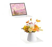Marjoramy 2 Étagères Murales Blanches en Acrylique | Petites Étagères Flottantes 12,5cm pour Enceinte Connectée, Routeur Wi-FI, Téléphone | sans Perçage ou Vis | Salle de Bains, Salon Déco