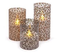 Mark Feldstein & Associates Lot de 3 Bougies piliers à LED en Verre sans Flamme avec imprimé léopard Sauvage 15,2 cm