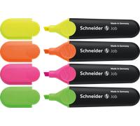 Schneider Surligneurs 1500 Pochette de 4 rechargeable pointe biseautée Jaune/Orange/Rose/Vert