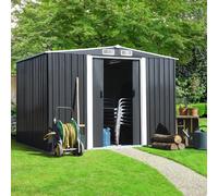 IDMarket - Abri de jardin 5,3 m² gris en acier galvanisé avec base