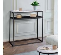 IDMarket – Console double Alaska – Effet marbre et bois noir – Pied métal noir