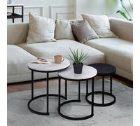 IDMarket Lot de 3 tables basses gigognes ALASKA rondes 35/40/45 effet marbre noir pieds métal