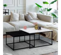 IDMARKET Lot de 2 tables basses gigognes ALASKA carrées 60/70 effet marbre et noir pieds métal