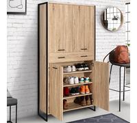 IDMarket Armoire à chaussures LUIS 4 portes 1 tiroir design industriel H. 180 cm