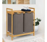 IDMarket Panier à linge BEA 2 bacs Bambou Tissu gris foncé