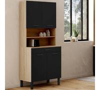 IDMarket - Buffet de Cuisine 80 CM CINA 4 Portes + tiroir façon hêtre et Noir