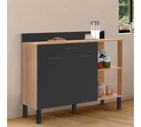 IDMarket - Buffet bas de cuisine CINA 120 cm H.83 cm 2 portes + tiroir façon hêtre et noir