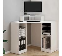 IDMarket Bureau d'angle HARRY – Gain de place, bureau informatique avec rangements – Blanc