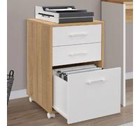 IDMARKET Caisson de bureau JON support imprimante 3 tiroirs bois et blanc