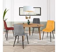 IDMarket - Lot de 4 chaises Mila - Velours mix, assise matelassée - Bordeaux, gris-foncé, gris-clair, jaune-ocre