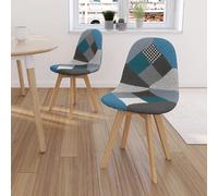 IDMarket - Lot de 2 chaises scandinaves SARA Motifs patchworks Bleus