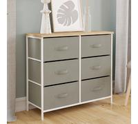 IDMarket – Commode Alta 6 tiroirs 80 cm Tissu gris clair Plateau effet bois Design industriel