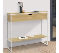 IDMarket Console Detroit 1 tiroir 1 étagère design industriel bois et métal blanc